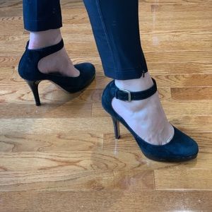Cole Haan black suede pumps with ankle strap